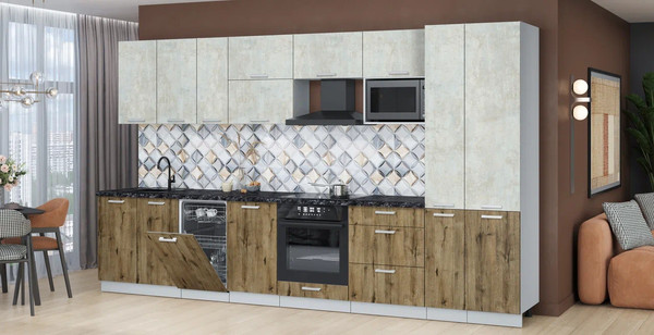 Изображение товара Кухонный гарнитур Интерлиния Мила Лайт 3.6-ПМ4 (бетон лайт/дуб веллингтон/кастилло темный)