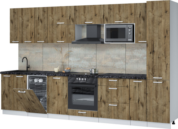 Изображение товара Кухонный гарнитур Интерлиния Мила Лайт 3.4-ПМ4  (дуб веллингтон/дуб веллингтон/кастилло темный)