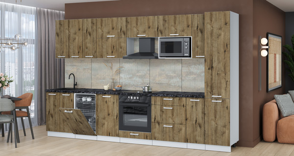 Изображение товара Кухонный гарнитур Интерлиния Мила Лайт 3.4-ПМ4  (дуб веллингтон/дуб веллингтон/кастилло темный)