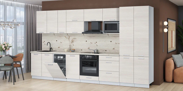 Изображение товара Кухонный гарнитур Интерлиния Мила Лайт 3.7-ПМ4  (вудлайн кремовый/вудлайн кремовый/бискайская сосна)