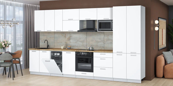 Изображение товара Кухонный гарнитур Интерлиния Мила Лайт 3.7-ПМ4 (белый платинум/белый платинум/дуб бунратти)