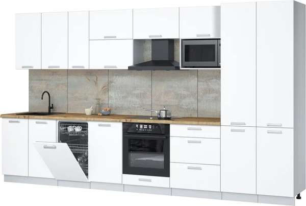 Изображение товара Кухонный гарнитур Интерлиния Мила Лайт 3.7-ПМ4 (белый платинум/белый платинум/дуб бунратти)