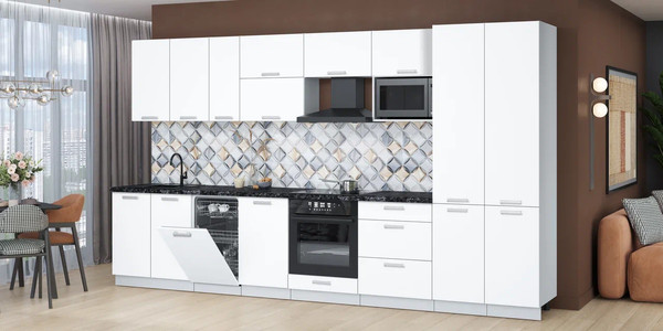 Изображение товара Кухонный гарнитур Интерлиния Мила Лайт 3.7-ПМ4 (белый платинум/белый платинум/кастилло темный)