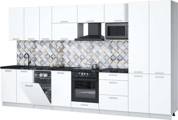 Изображение товара Кухонный гарнитур Интерлиния Мила Лайт 3.7-ПМ4 (белый платинум/белый платинум/кастилло темный)