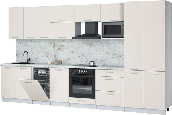 Изображение товара Кухонный гарнитур Интерлиния Мила Лайт 3.7-ПМ4 (персидский жемчуг/персидский жемчуг/серый каспий)