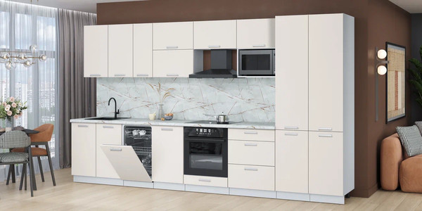 Изображение товара Кухонный гарнитур Интерлиния Мила Лайт 3.7-ПМ4 (персидский жемчуг/персидский жемчуг/серый каспий)