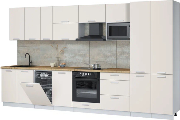 Изображение товара Кухонный гарнитур Интерлиния Мила Лайт 3.7-ПМ4 ( персидский жемчуг/персидский жемчуг/дуб бунратти)