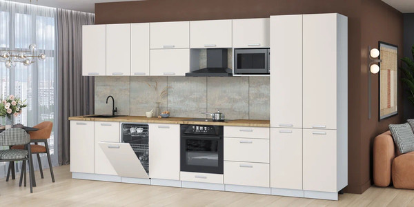 Изображение товара Кухонный гарнитур Интерлиния Мила Лайт 3.7-ПМ4 ( персидский жемчуг/персидский жемчуг/дуб бунратти)