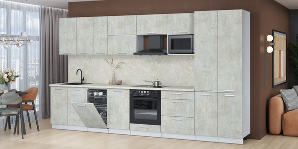 Изображение товара Кухонный гарнитур Интерлиния Мила Лайт 3.7-ПМ4 (бетон лайт/бетон лайт/опал светлый)