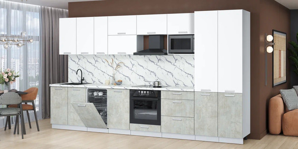 Изображение товара Кухонный гарнитур Интерлиния Мила Лайт 3.7-ПМ4 (белый платинум/бетон лайт/белый гранит)