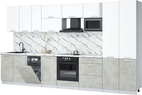 Изображение товара Кухонный гарнитур Интерлиния Мила Лайт 3.7-ПМ4 (белый платинум/бетон лайт/белый гранит)