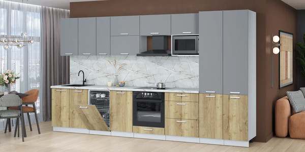 Изображение товара Кухонный гарнитур Интерлиния Мила Лайт 3.7-ПМ4 (серебро/дуб золотой/серый каспий)