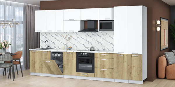 Изображение товара Кухонный гарнитур Интерлиния Мила Лайт 3.7-ПМ4 (белый платинум/дуб золотой/белый гранит)