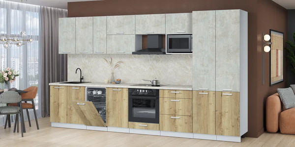 Изображение товара Кухонный гарнитур Интерлиния Мила Лайт 3.7-ПМ4  (бетон лайт/дуб золотой/опал светлый)