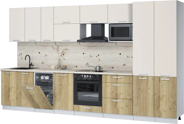 Изображение товара Кухонный гарнитур Интерлиния Мила Лайт 3.7-ПМ4  (персидский жемчуг/дуб золотой/бискайская сосна)