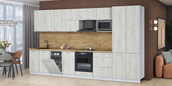 Изображение товара Кухонный гарнитур Интерлиния Мила Лайт 3.7-ПМ4  (дуб белый/дуб белый/дуб бунратти)