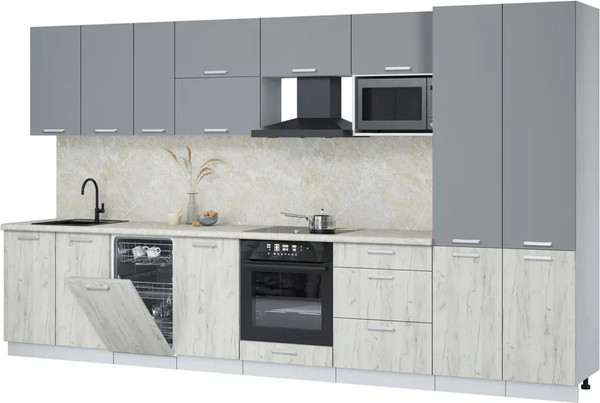 Изображение товара Кухонный гарнитур Интерлиния Мила Лайт 3.7-ПМ4  (серебро/дуб белый/опал светлый)