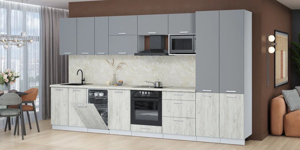 Изображение товара Кухонный гарнитур Интерлиния Мила Лайт 3.7-ПМ4  (серебро/дуб белый/опал светлый)