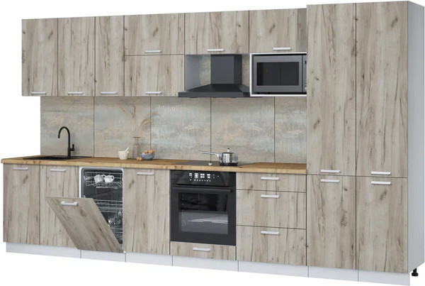 Изображение товара Кухонный гарнитур Интерлиния Мила Лайт 3.7-ПМ4 (дуб серый/дуб серый/дуб бунратти)