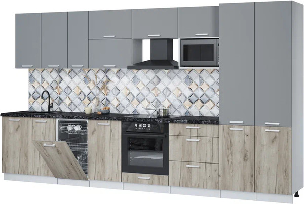 Изображение товара Кухонный гарнитур Интерлиния Мила Лайт 3.7-ПМ4  (серебро/дуб серый/кастилло темный)