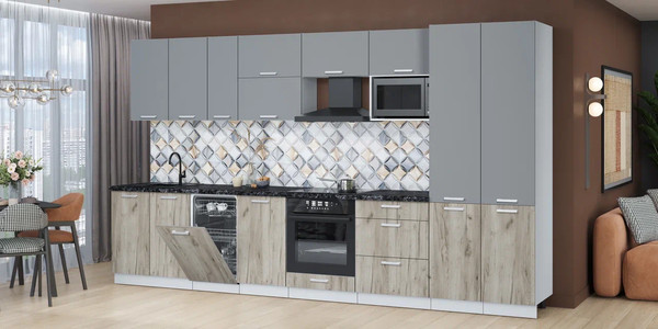 Изображение товара Кухонный гарнитур Интерлиния Мила Лайт 3.7-ПМ4  (серебро/дуб серый/кастилло темный)