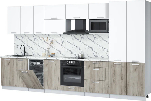 Изображение товара Кухонный гарнитур Интерлиния Мила Лайт 3.7-ПМ4 (белый платинум/дуб серый/белый гранит)
