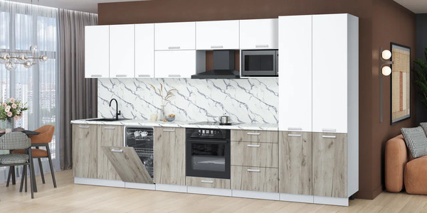 Изображение товара Кухонный гарнитур Интерлиния Мила Лайт 3.7-ПМ4 (белый платинум/дуб серый/белый гранит)