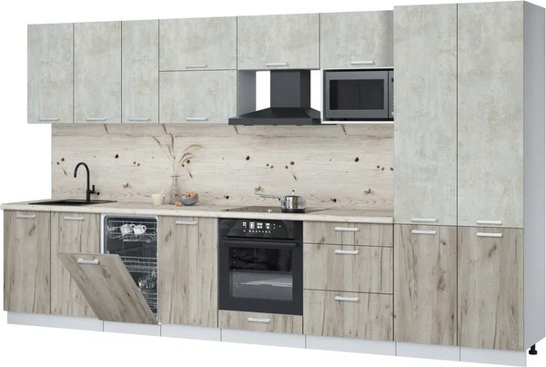 Изображение товара Кухонный гарнитур Интерлиния Мила Лайт 3.7-ПМ4 (бетон лайт/дуб серый/бискайская сосна)