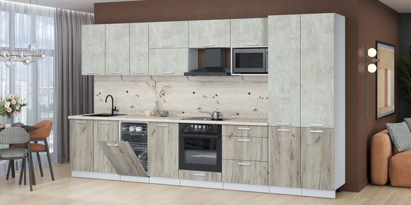 Изображение товара Кухонный гарнитур Интерлиния Мила Лайт 3.7-ПМ4 (бетон лайт/дуб серый/бискайская сосна)