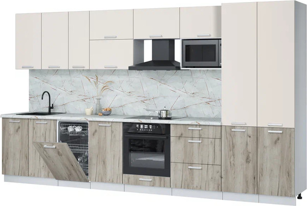 Изображение товара Кухонный гарнитур Интерлиния Мила Лайт 3.7-ПМ4  (персидский жемчуг/дуб серый/серый каспий)