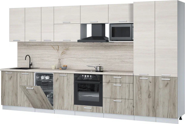 Изображение товара Кухонный гарнитур Интерлиния Мила Лайт 3.7-ПМ4 (вудлайн кремовый/дуб серый/травертин серый)