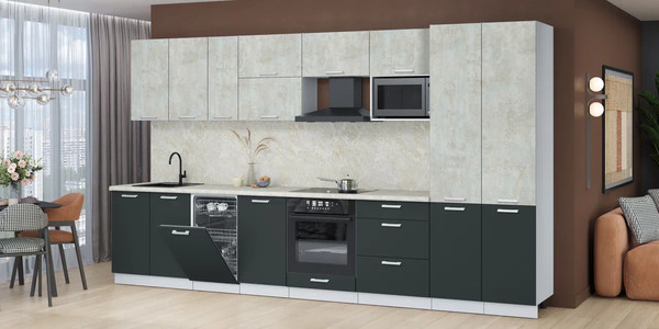 Изображение товара Кухонный гарнитур Интерлиния Мила Лайт 3.7-ПМ4  (бетон лайт/антрацит/опал светлый)