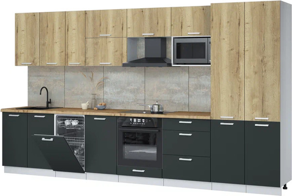 Изображение товара Кухонный гарнитур Интерлиния Мила Лайт 3.7-ПМ4  (дуб золотой/антрацит/дуб бунратти)