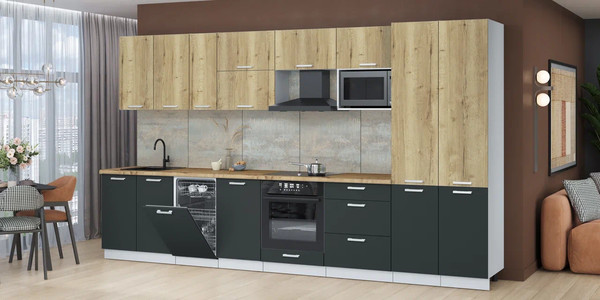 Изображение товара Кухонный гарнитур Интерлиния Мила Лайт 3.7-ПМ4  (дуб золотой/антрацит/дуб бунратти)