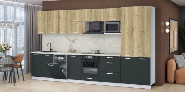 Изображение товара Кухонный гарнитур Интерлиния Мила Лайт 3.7-ПМ4  (дуб золотой/антрацит/опал светлый)