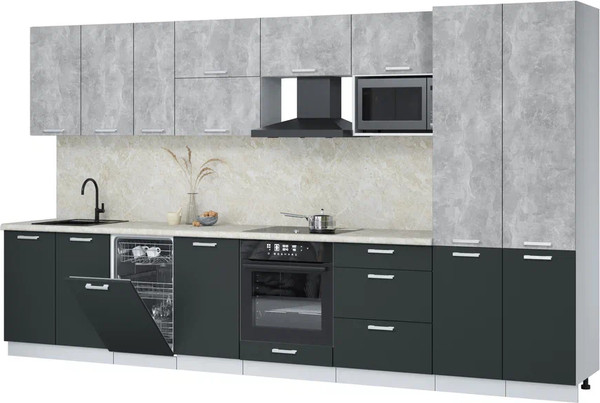 Изображение товара Кухонный гарнитур Интерлиния Мила Лайт 3.7-ПМ4 (бетон/антрацит/опал светлый)