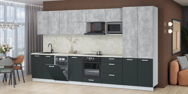 Изображение товара Кухонный гарнитур Интерлиния Мила Лайт 3.7-ПМ4 (бетон/антрацит/опал светлый)