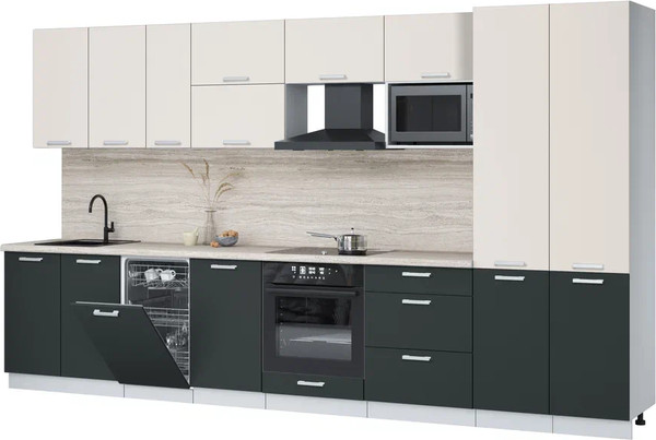 Изображение товара Кухонный гарнитур Интерлиния Мила Лайт 3.7-ПМ4 (персидский жемчуг/антрацит/травертин серый)