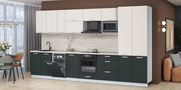 Изображение товара Кухонный гарнитур Интерлиния Мила Лайт 3.7-ПМ4 (персидский жемчуг/антрацит/травертин серый)