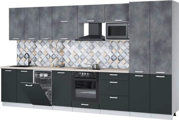 Изображение товара Кухонный гарнитур Интерлиния Мила Лайт 3.7-ПМ4 (бетон портленд/антрацит/травертин серый)