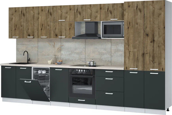 Изображение товара Кухонный гарнитур Интерлиния Мила Лайт 3.7-ПМ4 ( дуб веллингтон/антрацит/травертин серый)