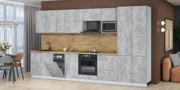 Изображение товара Кухонный гарнитур Интерлиния Мила Лайт 3.7-ПМ4 (бетон/бетон/дуб бунратти)