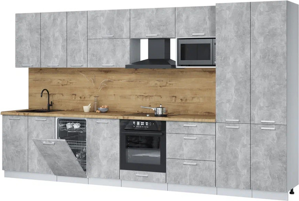 Изображение товара Кухонный гарнитур Интерлиния Мила Лайт 3.7-ПМ4 (бетон/бетон/дуб бунратти)