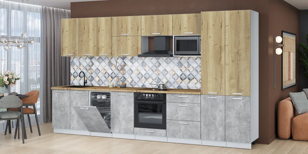 Изображение товара Кухонный гарнитур Интерлиния Мила Лайт 3.7-ПМ4 (дуб золотой/бетон/дуб бунратти)