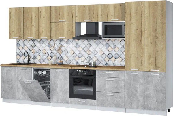 Изображение товара Кухонный гарнитур Интерлиния Мила Лайт 3.7-ПМ4 (дуб золотой/бетон/дуб бунратти)