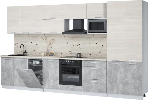 Изображение товара Кухонный гарнитур Интерлиния Мила Лайт 3.7-ПМ4 (вудлайн кремовый/бетон/бискайская сосна)