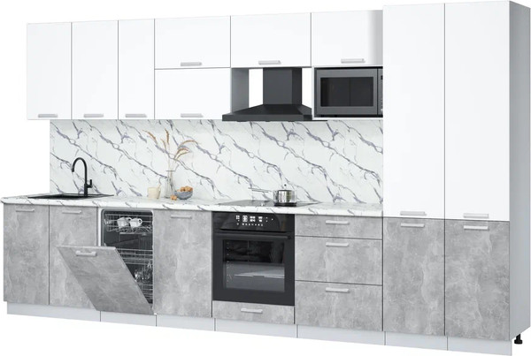 Изображение товара Кухонный гарнитур Интерлиния Мила Лайт 3.7-ПМ4  (белый платинум/бетон/белый гранит)
