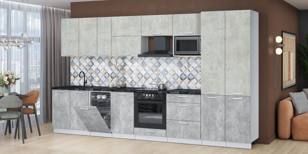 Изображение товара Кухонный гарнитур Интерлиния Мила Лайт 3.7-ПМ4  (бетон лайт/бетон/кастилло темный)