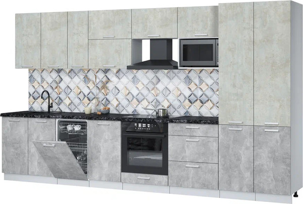 Изображение товара Кухонный гарнитур Интерлиния Мила Лайт 3.7-ПМ4  (бетон лайт/бетон/кастилло темный)