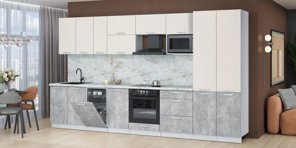 Изображение товара Кухонный гарнитур Интерлиния Мила Лайт 3.7-ПМ4 (персидский жемчуг/бетон/серый каспий)